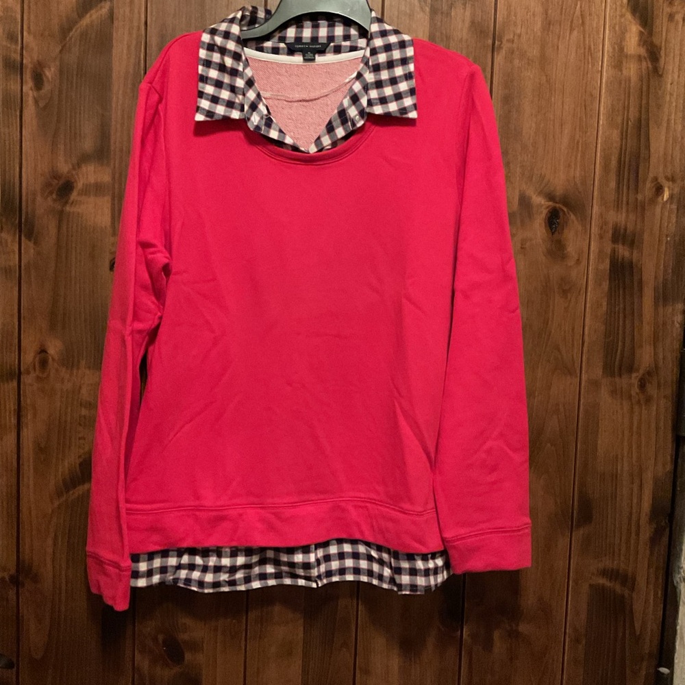 Tommy Hilfiger Pink Sweatshirt with Checkered Collar